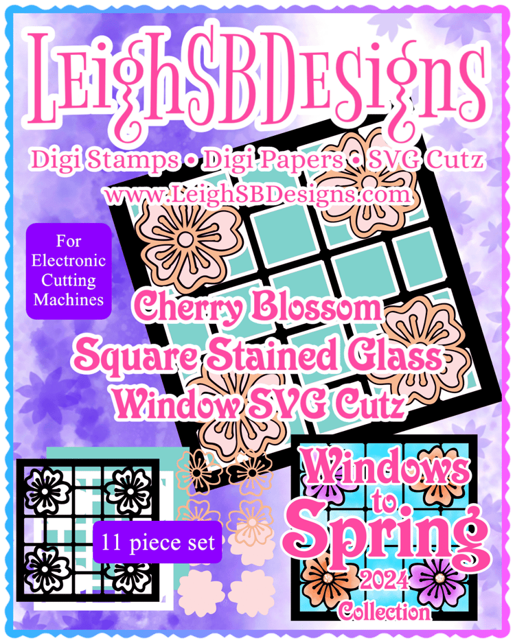 LeighSBDesigns Cherry Blossom Square Stained Glass Window SVG Cutz