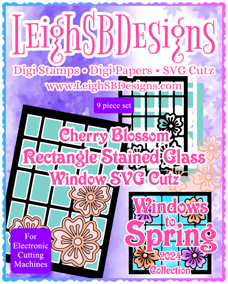 LeighSBDesigns Cherry Blossom Rectangle Stained Glass Window SVG Cutz