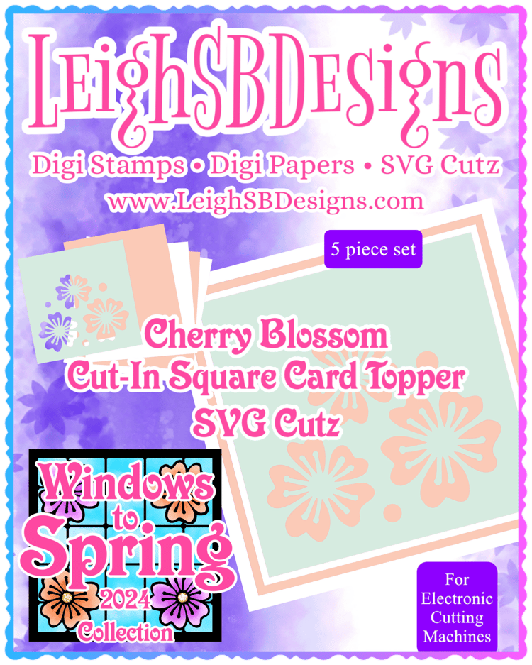 LeighSBDesigns Cherry Blossom Cut-In Square Card Topper SVG Cutz