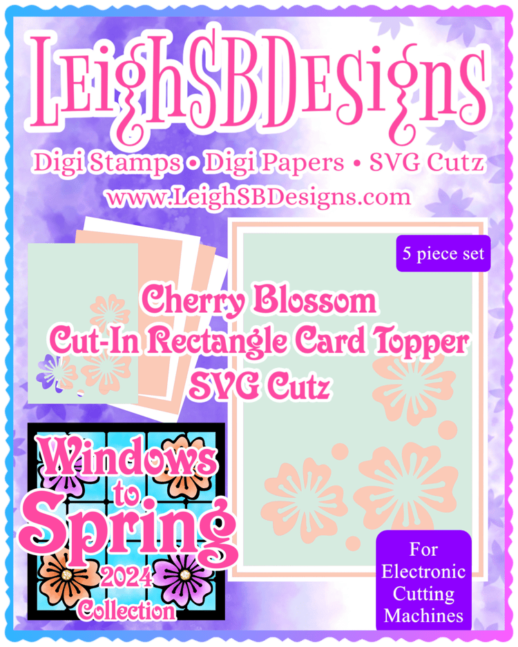 LeighSBDesigns Cherry Blossom Cut-In Rectangle Card Topper SVG Cutz
