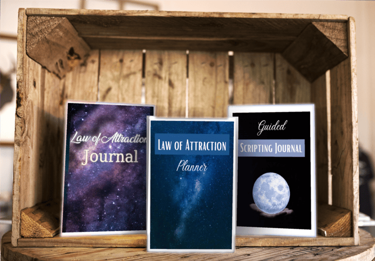 Law of Attraction Planner and Journal from Karmic Ally Coaching in a wooden case
