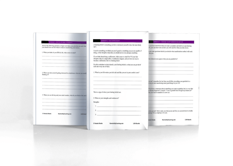Bonus worksheets for Law of Attraction from Karmic Ally Coaching mockup