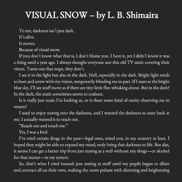 Image showing the first page of the story, which is too much text to fit alt, sorry.