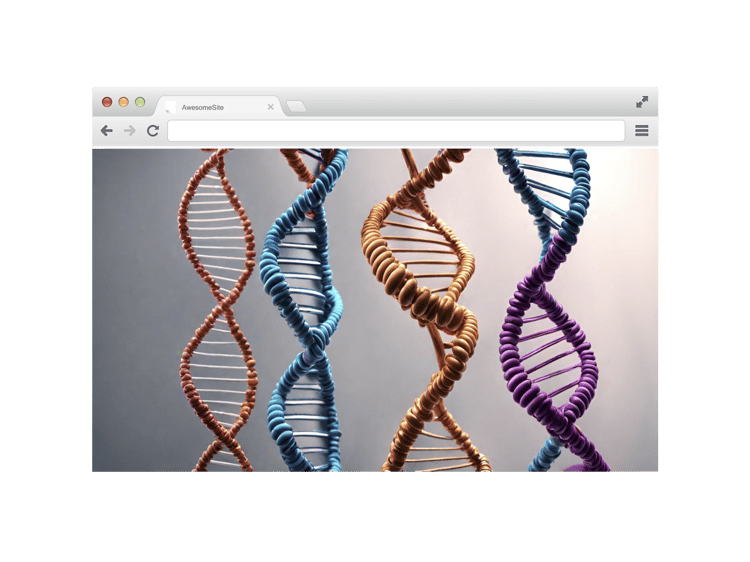 Artistic browser mockup themed with dna sequences