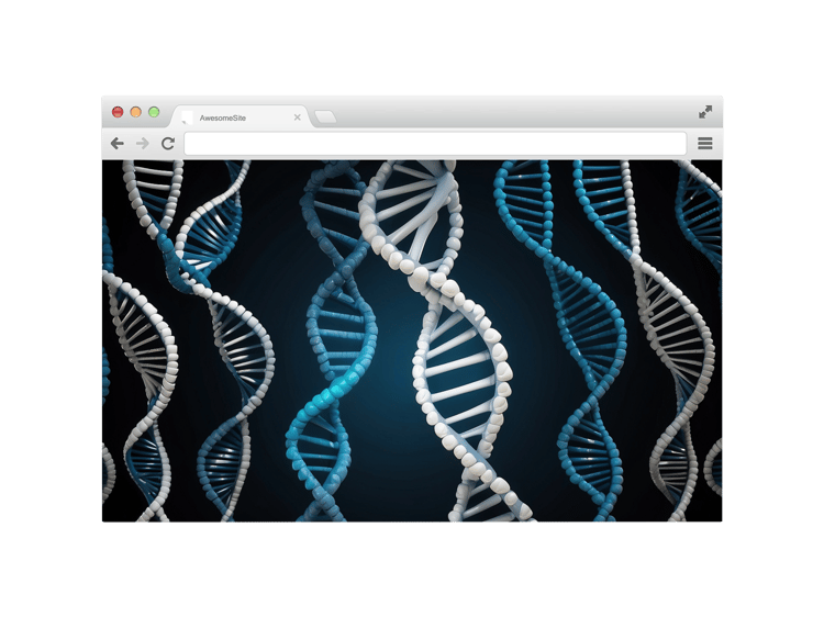 Artistic browser mockup themed with dna sequences