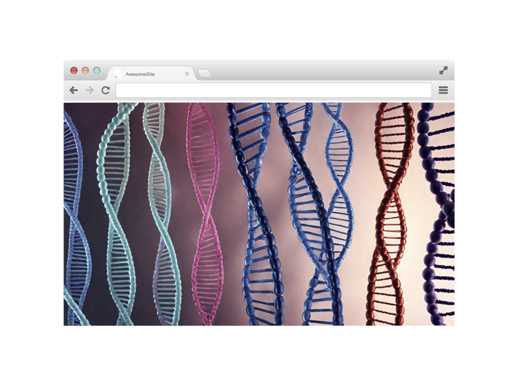 Artistic browser mockup themed with dna sequences