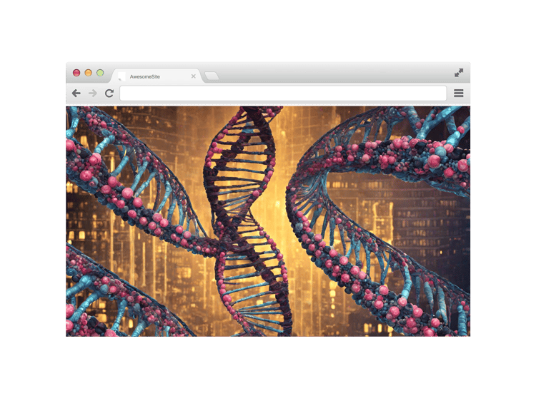 artistic browser mockup themed with dna sequences