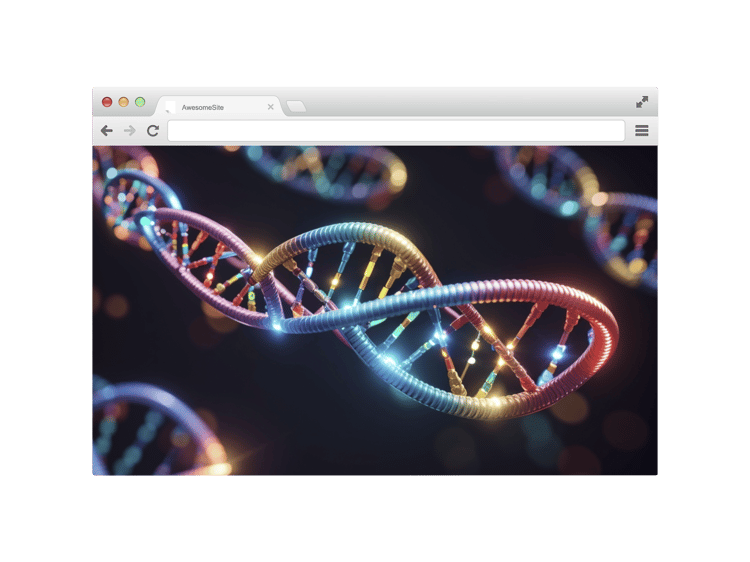 rtistic browser mockup themed with dna sequences