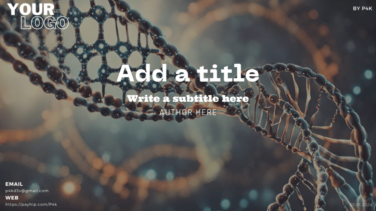 canva templates for scientific presentations themed with a high quality DNA sequence design in the background