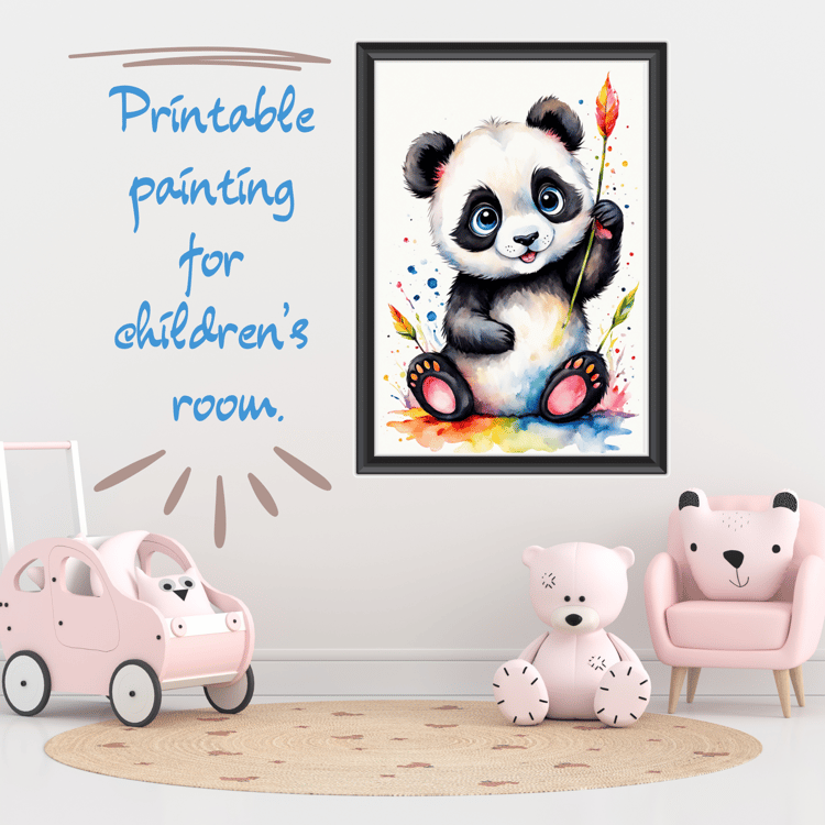 a little panda playing with colors