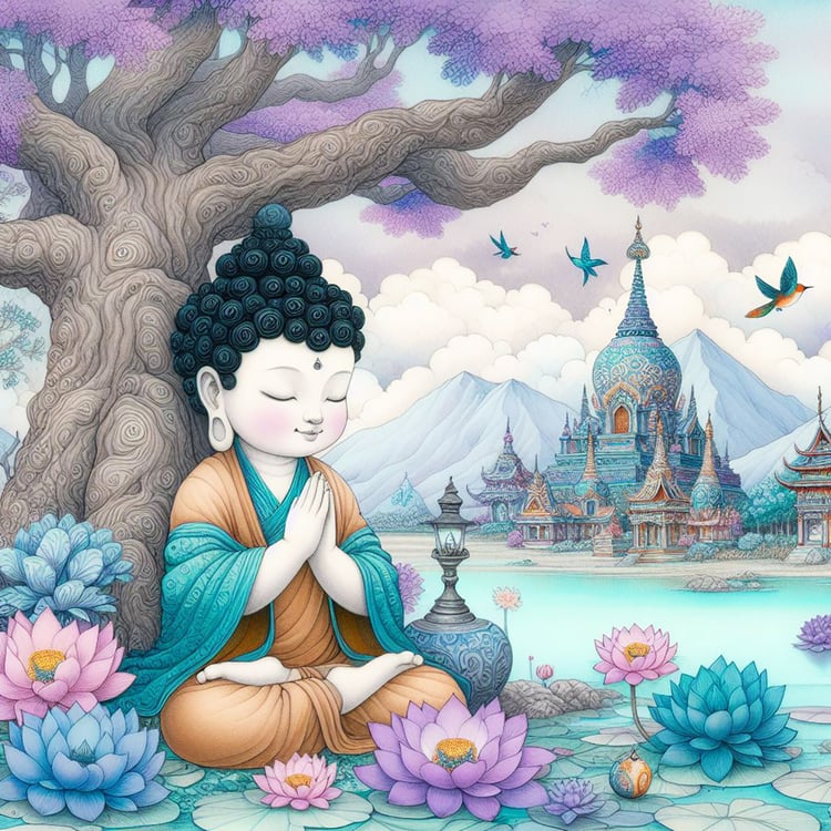 Buddha, buddhism, budhist, Spiritual, Monasteries, Temples, Lotus Flowers, fantasy, wallpapers, prays, meditates, meditation, Buddha children, lakes, forest, mountains, trees