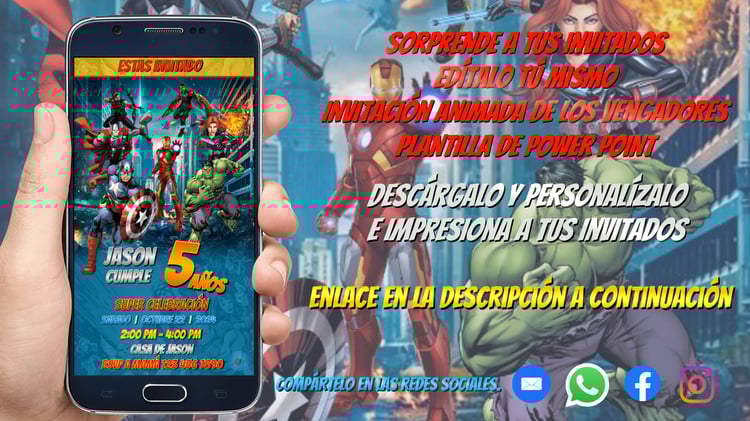 los vengadores, video invitacion, cumpleaños, plantilla, powerpoint