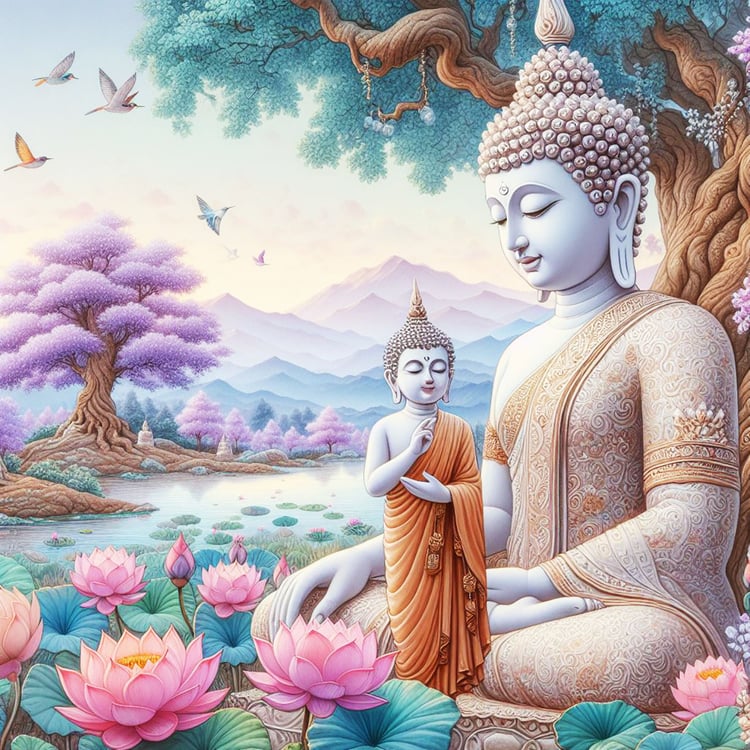 Buddha, buddhism, budhist, Spiritual, Monasteries, Temples, Lotus Flowers, fantasy, wallpapers, prays,meditates, meditation, Buddha children, lakes, forest, mountains, trees