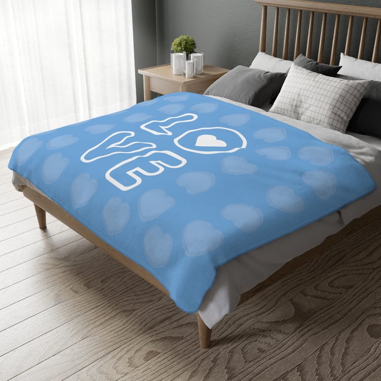 Velveteen Microfiber Blanket 2-sided Love Blue