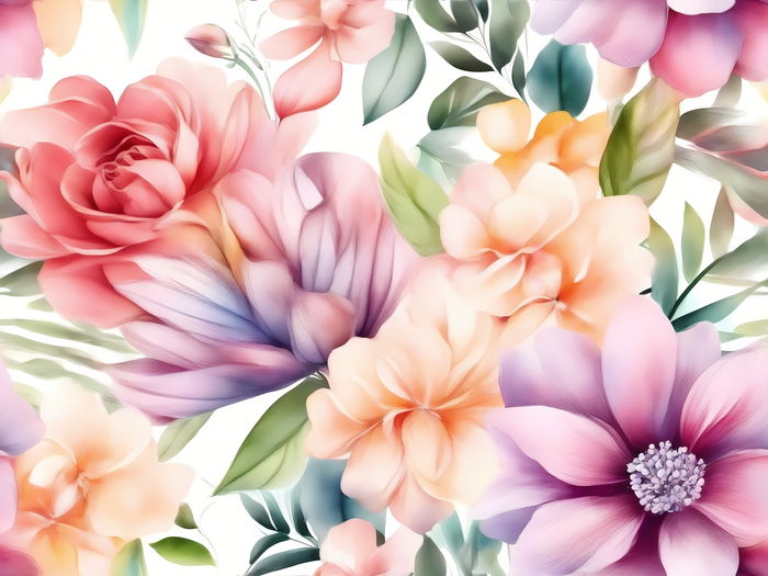 Watercolour colourful Flowers and leaf floral background