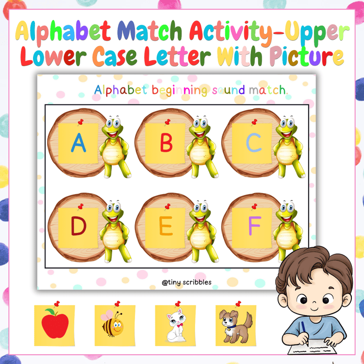Alphabet Match Activity-Upper Lower Case Letter With Picture for Preschool