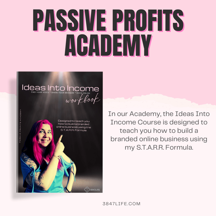 Image depicting the Passive Profits Academy logo with the text 'STARR Formula: Turn Ideas into Income. Join Now for Financial Freedom!