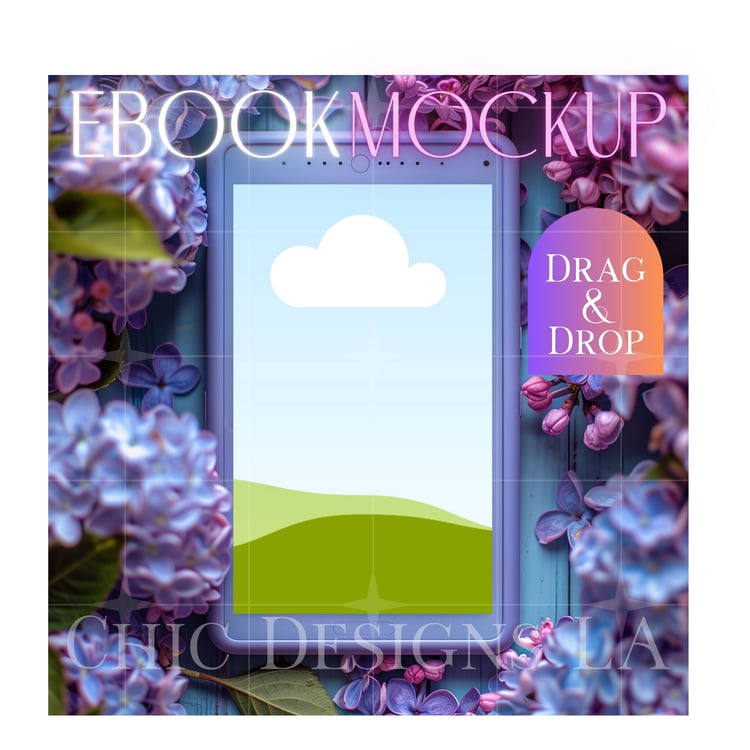 Purple E-book Reader Mockup Featuring Beautiful Purple Hydrangeas | Canva Drag & Drop Mockup Template