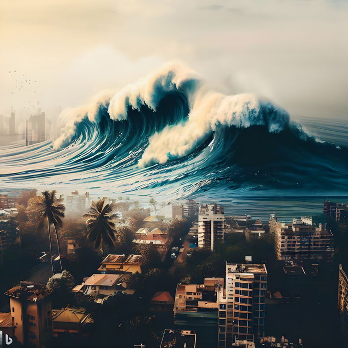 Big Tsunami Coming In City Free Photo