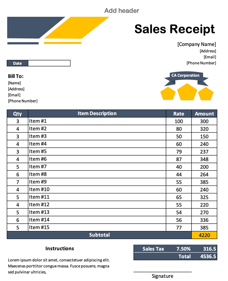 10 Printable Receipt Templates.xlsx .docx | Softcopy®