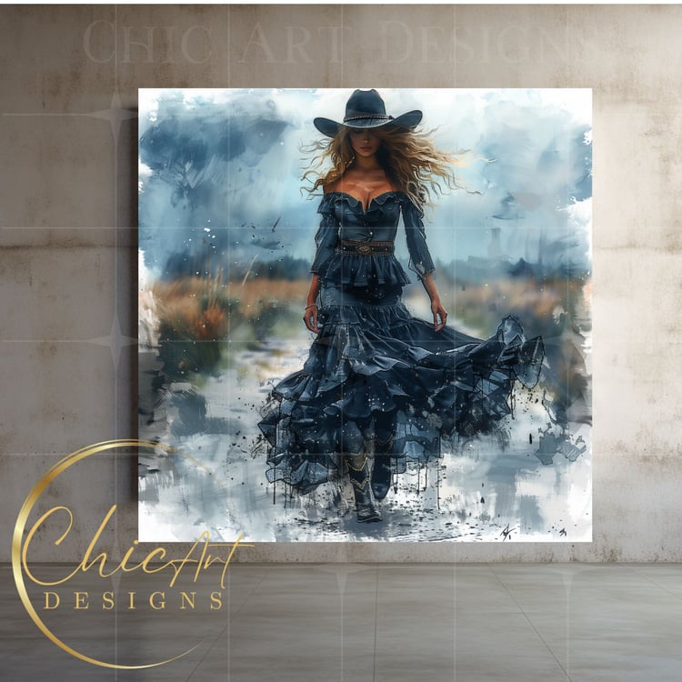 Stylish Cowgirl Dressed in Black PNG Illustration