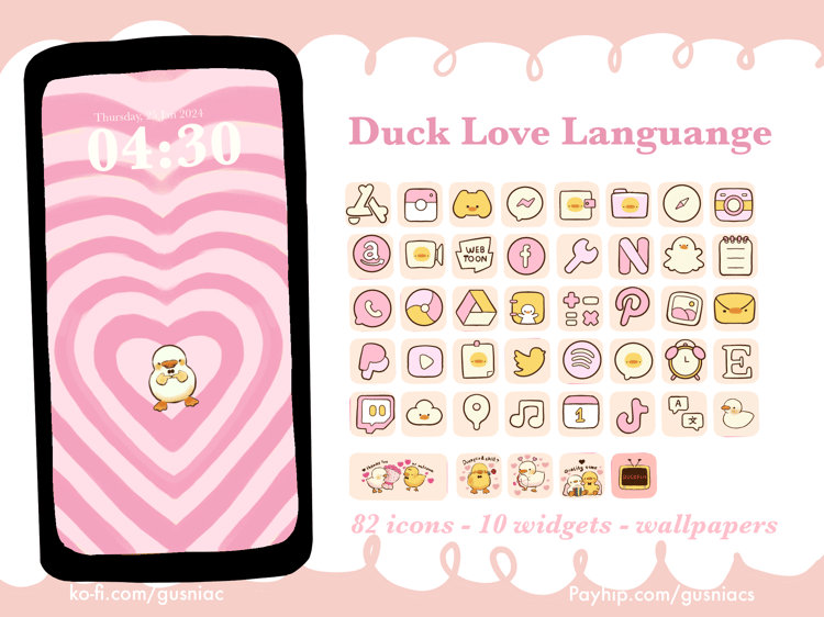 Duck Love Language Valentines Day Icon Pack |  Home screen Customization set for iPad iphone iOS Android