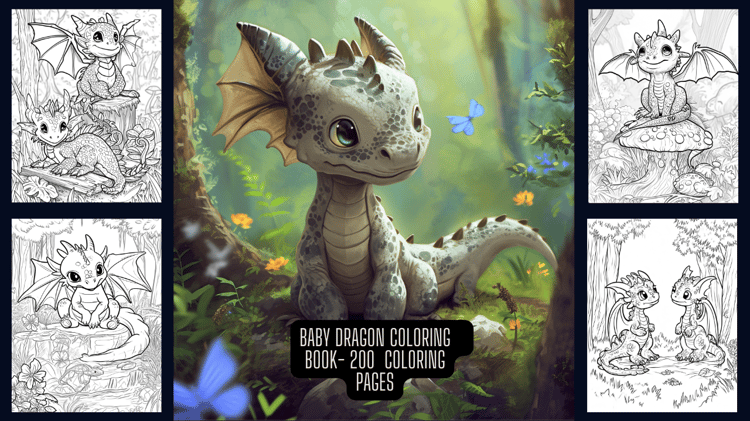 Cute Baby Dragon Coloring Book For Kids