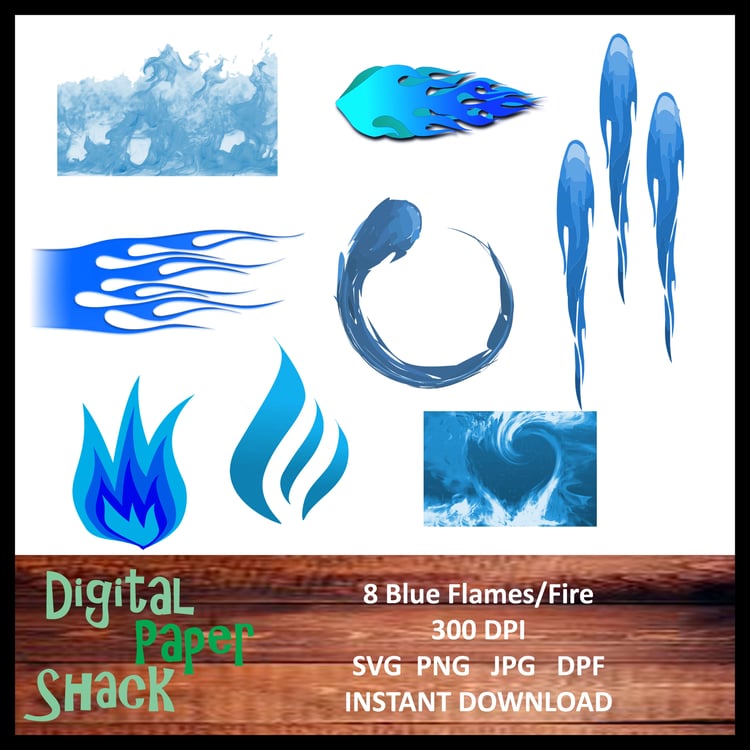 Blue fire flames stickers.