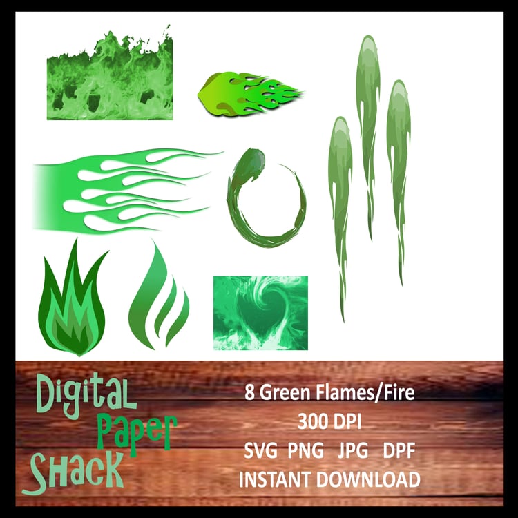 Scalable Green Fire Flames Instant Download
