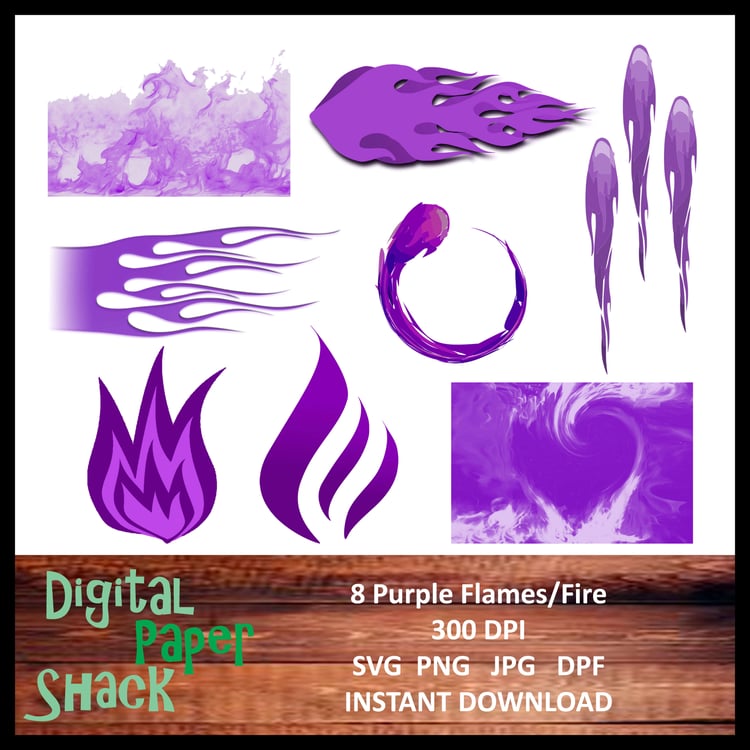 Printable Scalable Purple Fire Flames Instant Download
