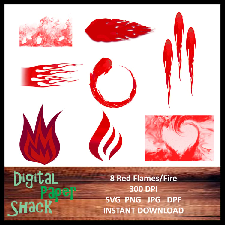 Printable Scalable Red Fire Flames Stickers/Decals Instant Download