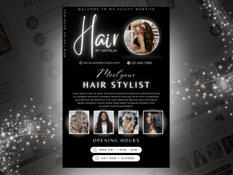 acuity website for esthetican, hair stylist, beauty professional, lash tech website design, dark theme acuity website