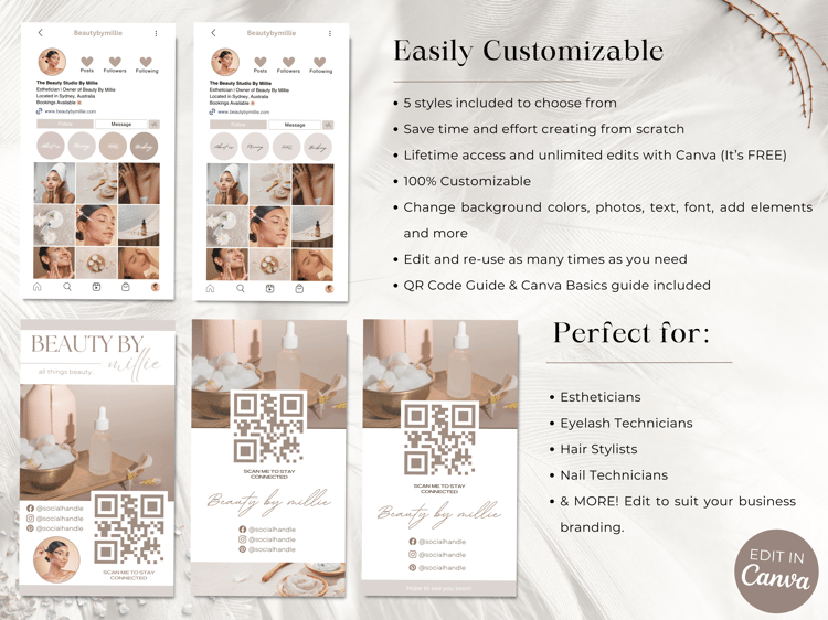 business card qr code, qr code business card, esthetican business card qr code, business card for lash tech, business card for hair stylists qr code, aesthetic qr code business card