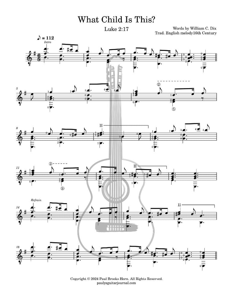 What Child Is This? Free Classical Guitar Sheet music for Christmas