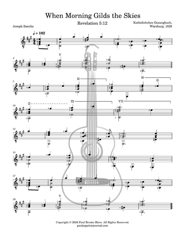 "When Morning Gilds the Skies," free classical guitar sheet music