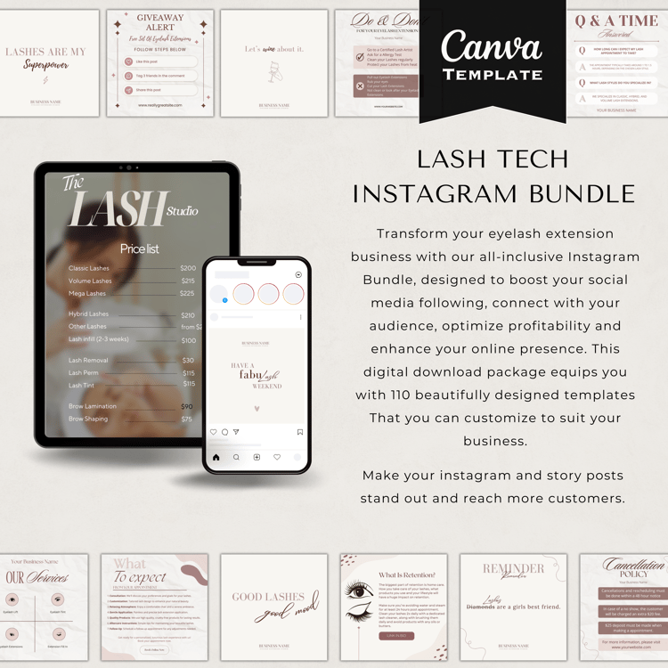 Lash tech instagram bundle, eyelash extension instagram posts, business instagram posts, lash artist instagram, esthetician business, instagram posts, lashes instagram, insta post