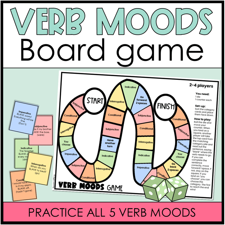A board game to practice the five verb moods.