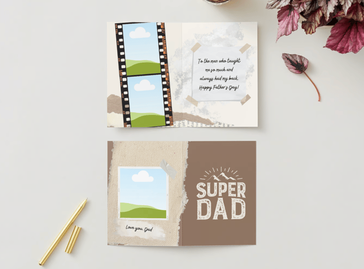 Customizable Father's Day Card Template - 'Super Dad' Graphics and Photo Frames, Mock image
