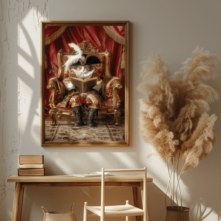 A framed art print of Puss in Boots cat