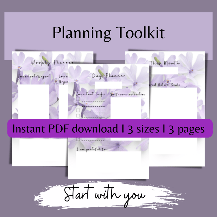 Planning toolkit from Selfcare Karen 3 pages