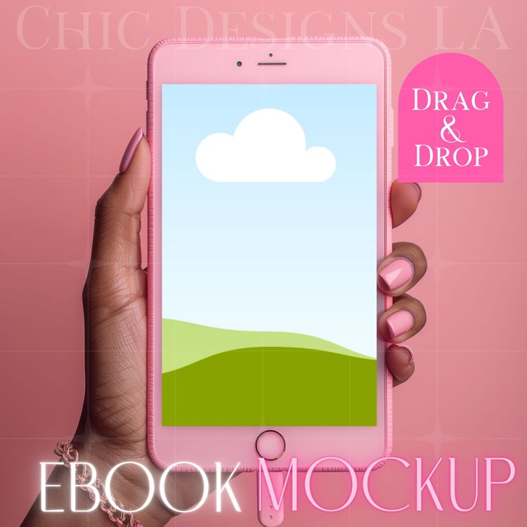 Pink Cell Phone Mockup Featuring Woman's Hand with Pink Manicured Nails | Canva Drag & Drop Mockup Template