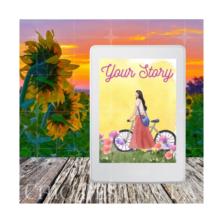 Sunflower Sunset E-book Reader Mockup Featuring Beautiful Sunflowers with Orange Sunset in the Background| Canva Drag & Drop Mockup Template