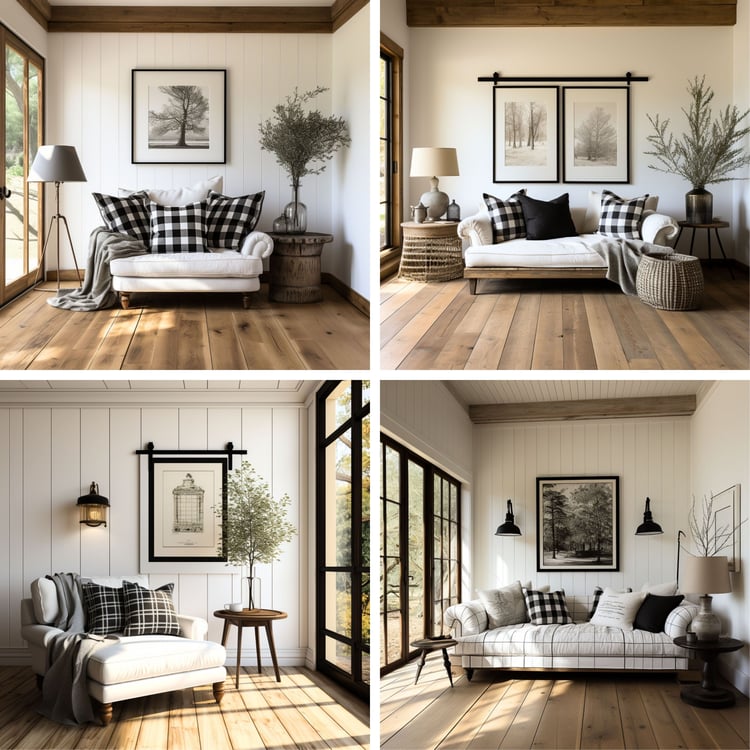 For those seeking a more relaxed and cozy ambiance, art marketing images set in a farmhouse living room offer the perfect blend of comfort and charm. These images showcase your artwork amidst plush sofas, rustic accents, and warm lighting, creating a welc