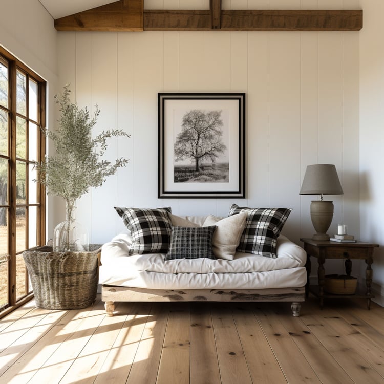 Incorporating elements such as barn doors and sofas into your art marketing images adds depth and dimension to your presentation, helping potential buyers visualize how your artwork would look in their own spaces. Whether it's a bold statement piece above