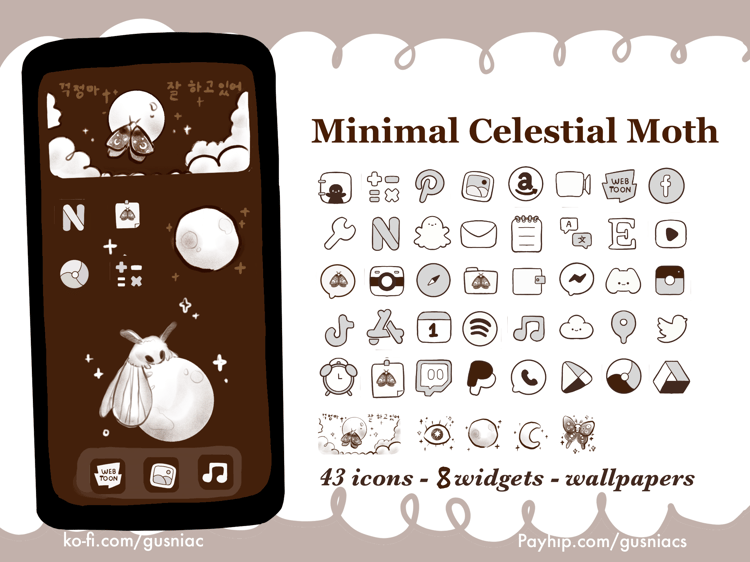 Celestial Moth Minimalist Icon Pack with Self Affirmation | Home screen customization set for iPhone Android