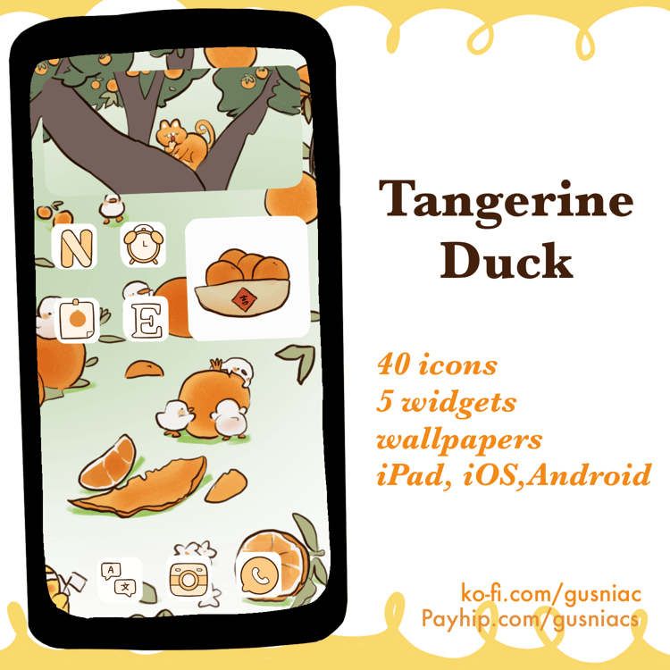Tangerine Duck Orange Cute Icon Pack | Home screen customization set for iPhone Android