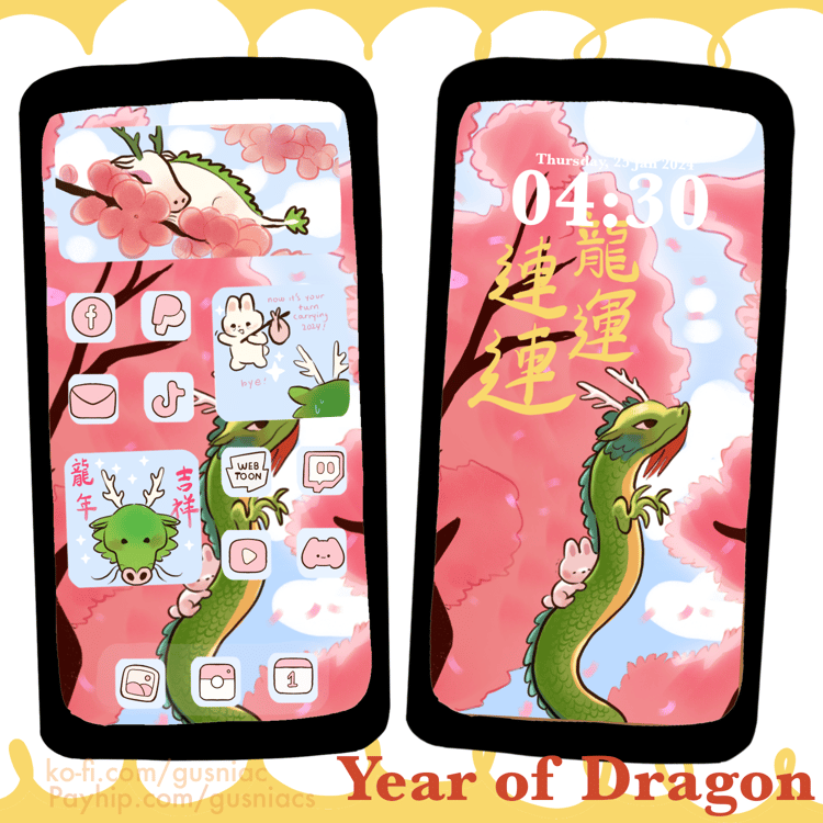 Spring Festival Chinese New Year Dragon Zodiac Icon Pack  | Home screen customization set for iPhone Android