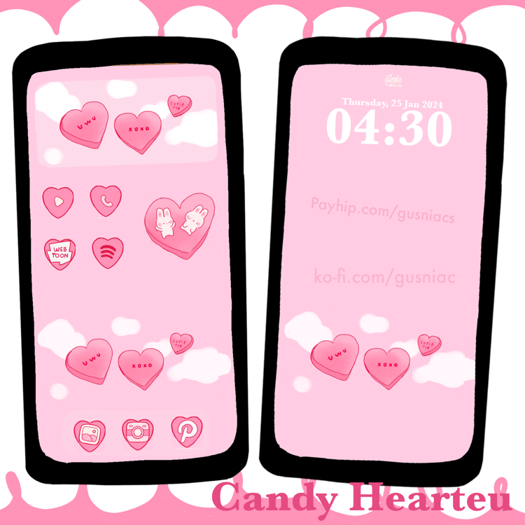 Candy Heart Bunny Cute Valentine Day Icon Pack | Home screen customization set for iPhone Android