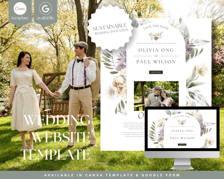 Digital Wedding Invitation and Wedding Website Template in Vintage Wedding Theme