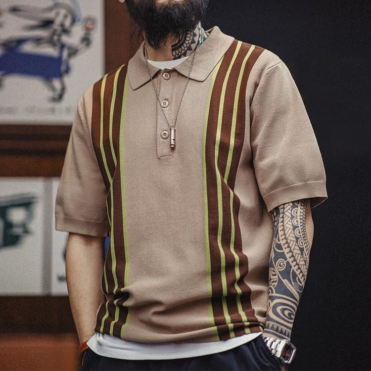 Striped Polo T-shirt with Collar